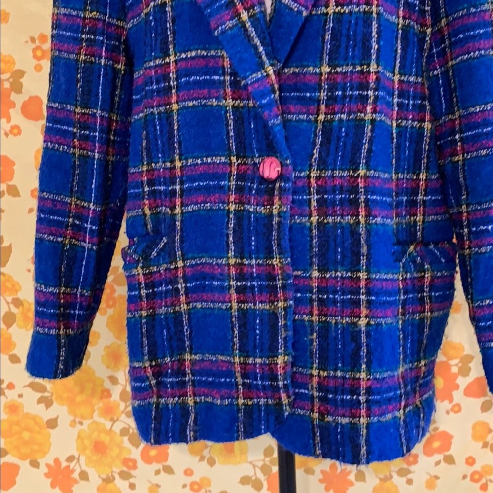 Vintage 90s Blue Purple Plaid Funky Blazer - Picture 4 of 8